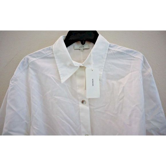 Vince Women Sz M White Sculpted Poplin Gathered Long Sleeve Button Up Shirt $275 - Picture 4 of 10